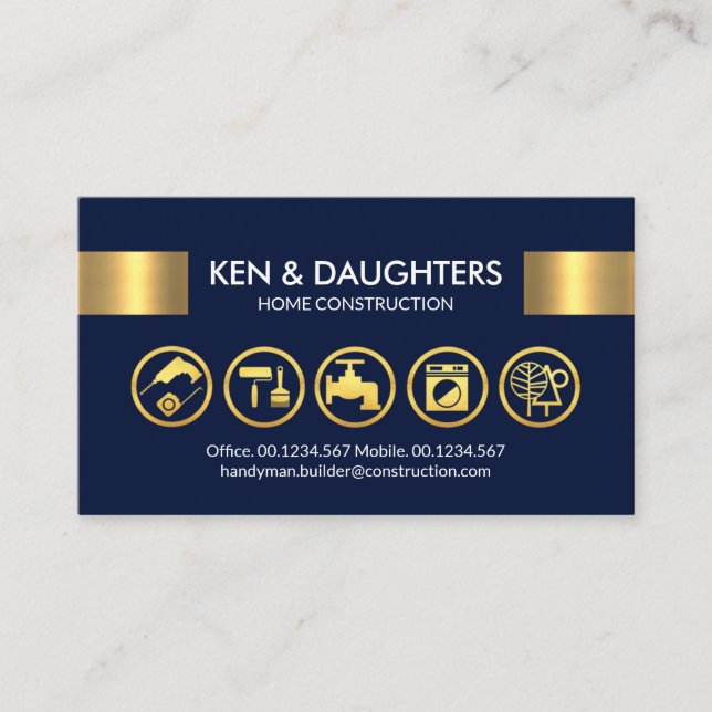 Stunning Gold Handyman Tools Tab Business Card (Front)