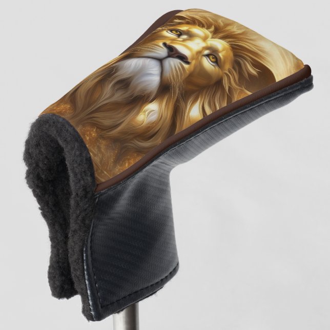 Stunning Gold Lion Head Golf Head Cover (3/4 Front)