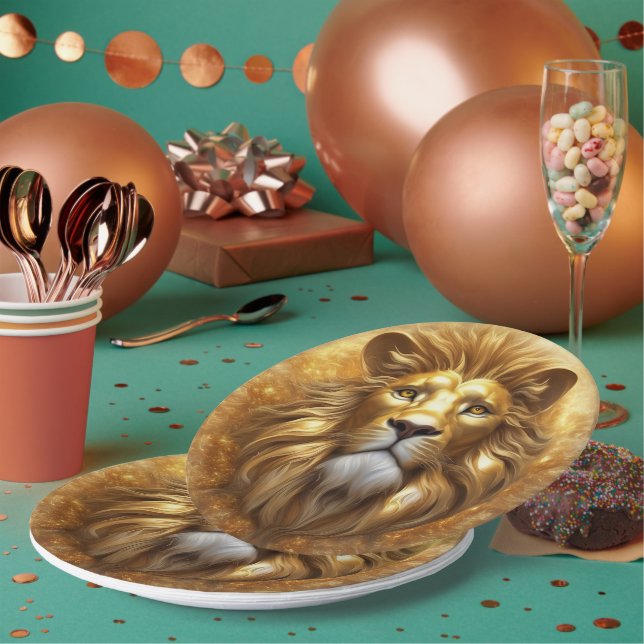 Stunning Gold Lion Head Paper Plate (Multi)