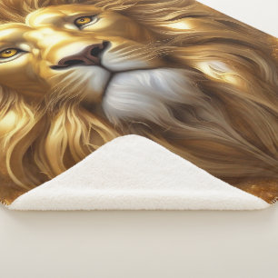 Stunning Gold Lion Head Sherpa Blanket