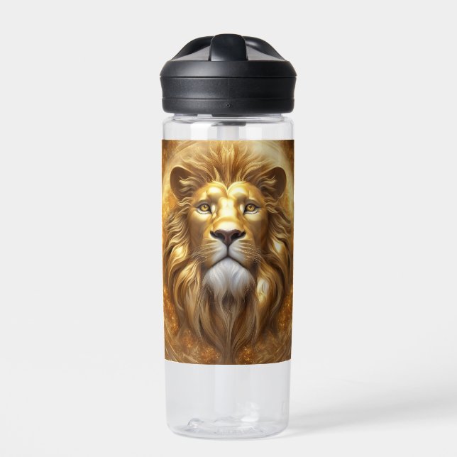 Stunning Gold Lion Head Water Bottle (Front)
