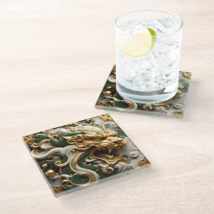 Stunning Gold Lion with Artistic Precision Glass Coaster