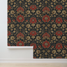 Stunning Gold Red Floral Pattern Peel And Stick