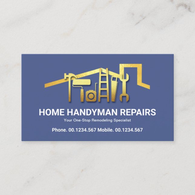 Stunning Gold Rooftop Handyman Tools Business Card (Front)