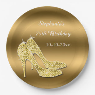 Stunning Gold Sparkly Stilettos Birthday Paper Plate