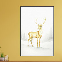 Stunning Gold Stag Watercolor Premium Canvas Print