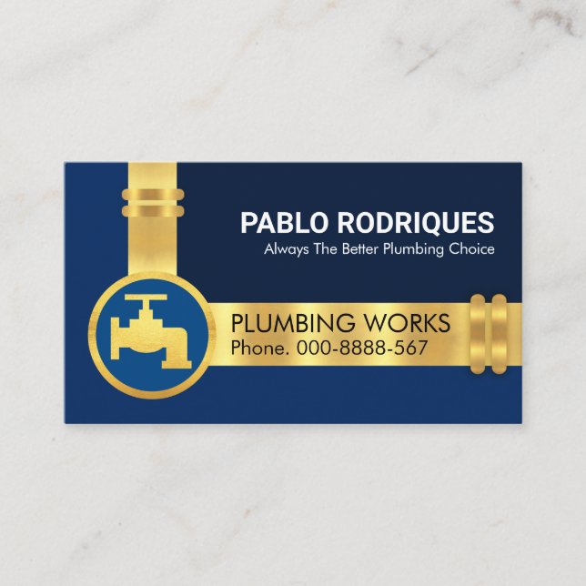 Stunning Gold Water Piping Plumber Business Card (Front)