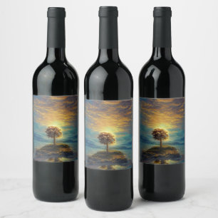 Stunning Golden Sunset Tree Wine Label