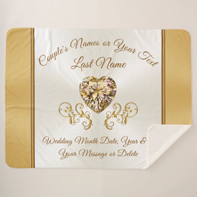 Stunning, Golden Wedding Gifts Ideas, Personalised Sherpa Blanket (Front (Horizontal))
