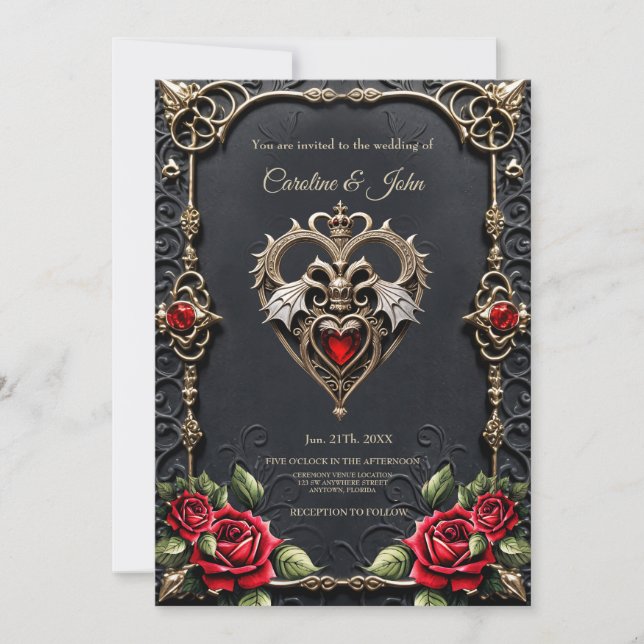 Stunning gothic heart  invitation (Front)