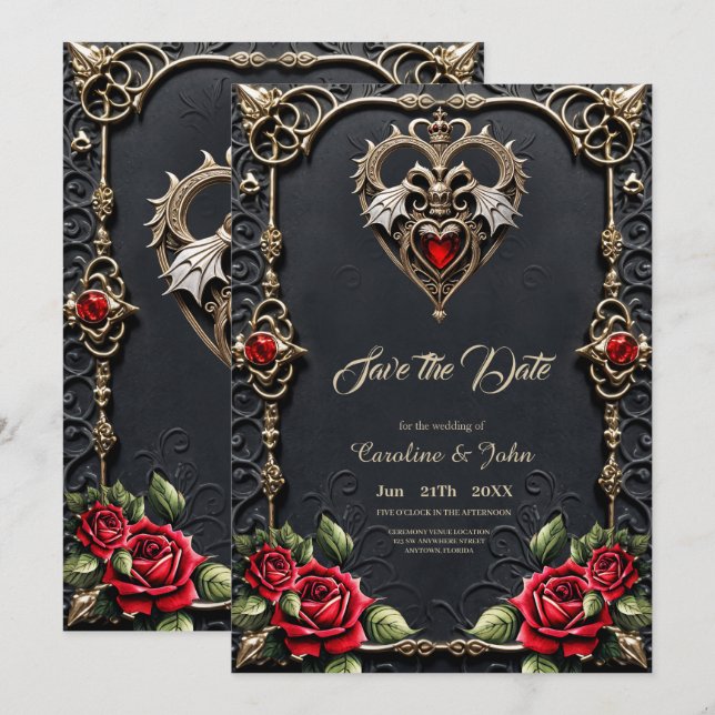 Stunning gothic heart  save the date (Front/Back)