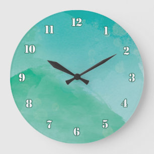 Stunning Green Blue Watercolor Effect Large Clock