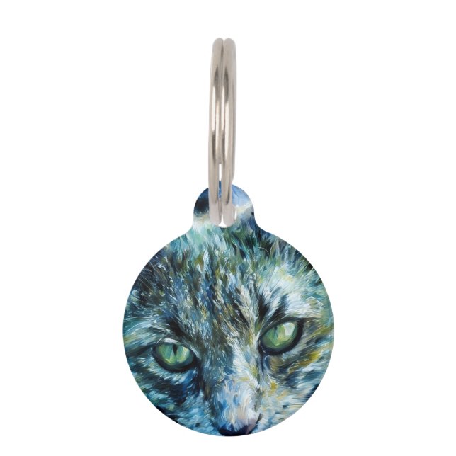 Stunning Green Eyed Cat Round Pet Tag (Front)