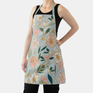 Stunning Green Pink Flower Pattern Apron