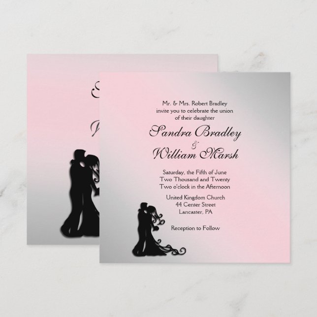 Stunning Grey and Pink Wedding Invitation (Front/Back)