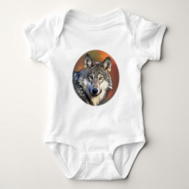 Stunning grey wolf baby bodysuit (Front)