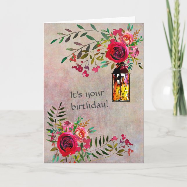 Stunning Happy Birthday Flowers Personalise Card (Front)
