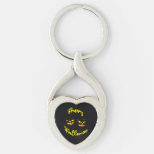 Stunning Happy Halloween text yellow pumpkin face Key Ring
