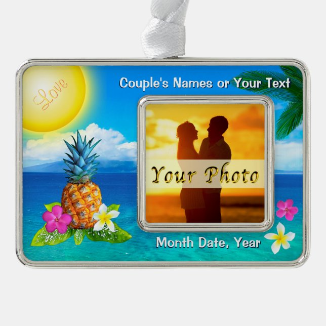 Stunning Hawaiian Ornaments with Your PHOTO, TEXT (Front)