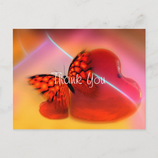 Stunning Heart and Butterfly Thank You Postcard (Front)