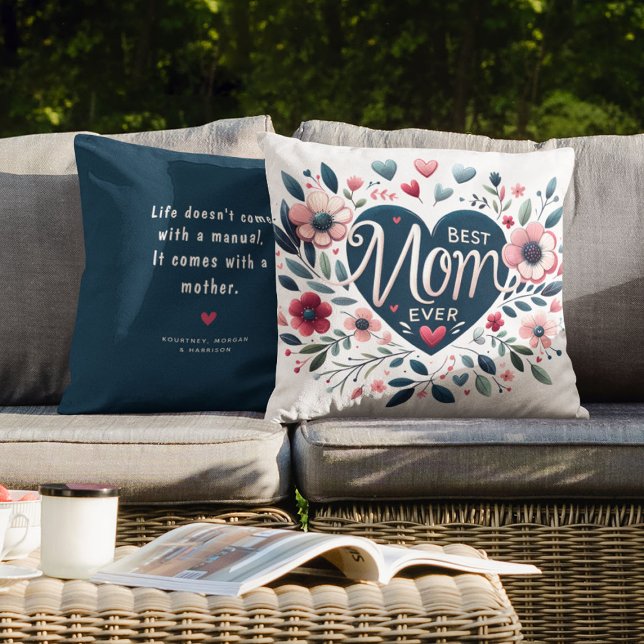 Stunning Heart & Floral 'Best Mum Ever' Cushion (Creator Uploaded)