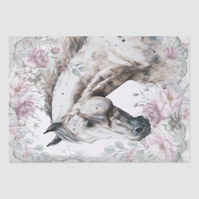 Stunning Horse Dapple Grey Floral Tissue Paper (Front)