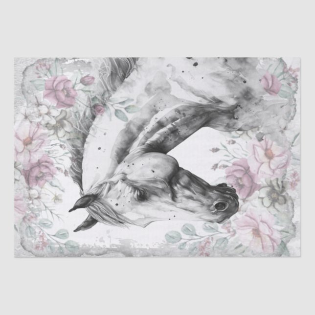 Stunning Horse Dapple Grey Floral Tissue Paper (Front)