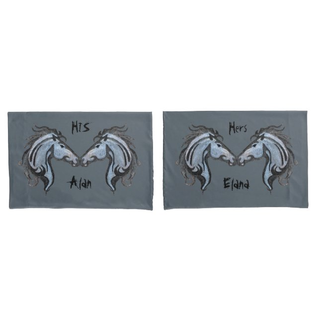 Stunning Horse Design Pair of Pillow Cases (Front-Set)