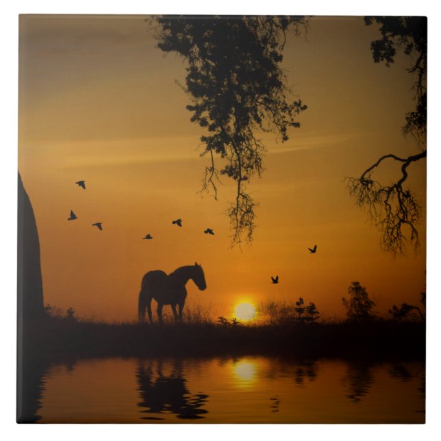 Stunning Horse Oak Tree Country Tile (Front)