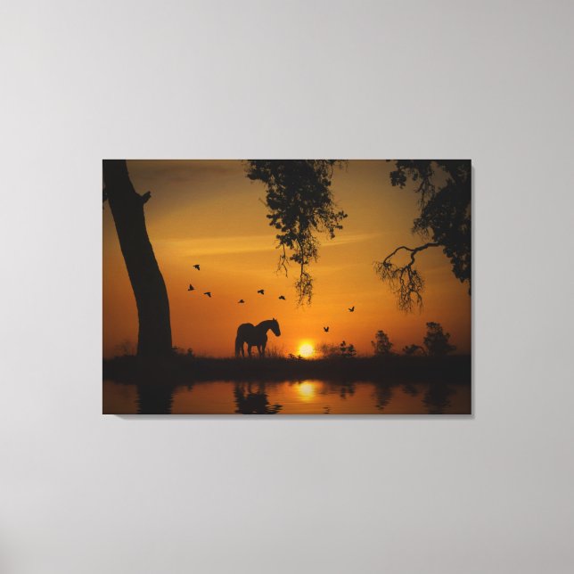 Stunning Horse Water and Birds Southwestern Canvas Print (Front)