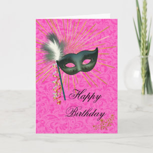 Stunning Hot Pink Masquerade Happy Birthday Card