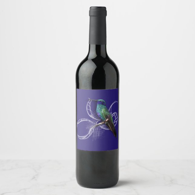 Stunning Hummingbird - personalise by adding name Wine Label (Front)