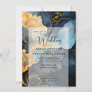 Stunning Indigo Blue and Gold Abstract Invitation