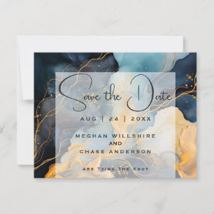 Stunning Indigo Blue and Gold Abstract Invitation