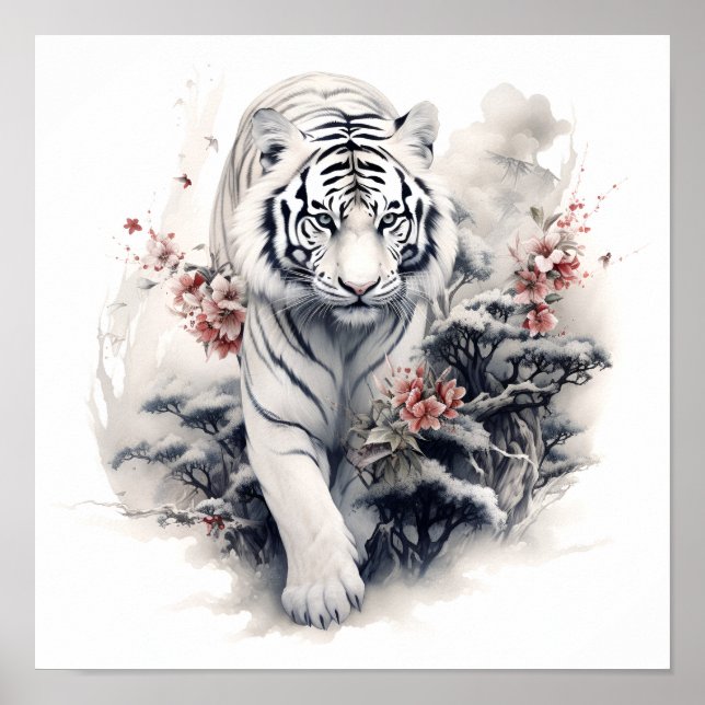 Stunning Japanese style art white tiger print (Front)
