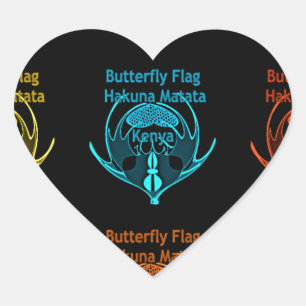 Stunning Kenyan Butterfly Flag Typography Elegant  Heart Sticker