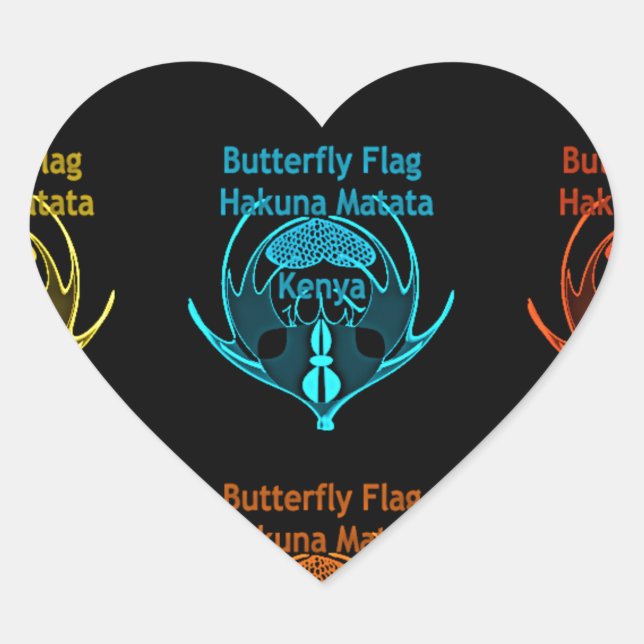Stunning Kenyan Butterfly Flag Typography Elegant  Heart Sticker (Front)