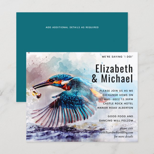Stunning Kingfisher Bird Budget Wedding Invite (Front/Back)