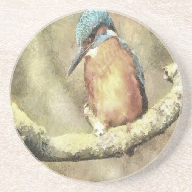 Stunning Kingfisher In Watercolor Coaster (Front)