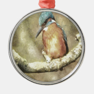 Stunning Kingfisher In Watercolor Metal Tree Decoration