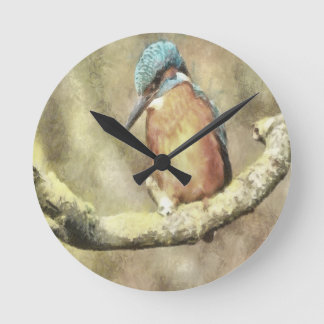 Stunning Kingfisher In Watercolor Round Clock