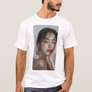 Stunning Korean Face Model with Makeup T-Shirt