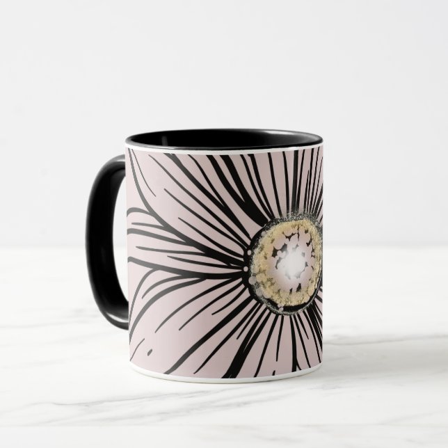 Stunning lavender and black flower coffee Mug (Front Left)