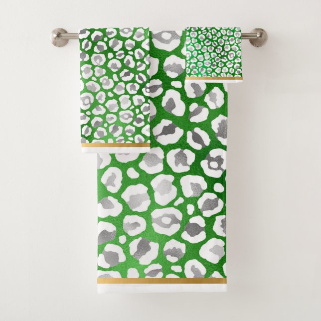 STUNNING LEOPARD GREEN WHITE GOLD BATHROOM TOWEL (Insitu)