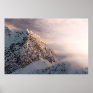 Stunning light and fog on mountain poster