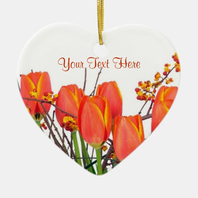 Stunning Light Orange Tulip Arrangement Design Ceramic Tree Decoration (Front)