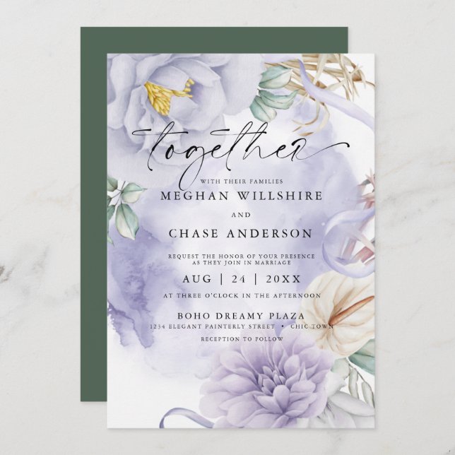 Stunning Lilac Watercolor Floral Invitation (Front/Back)
