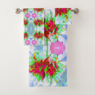 Stunning Lime Green and Red Cactus Dahlia Bath Towel Set