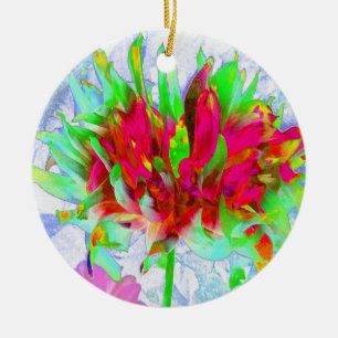 Stunning Lime Green and Red Cactus Dahlia Ceramic Tree Decoration