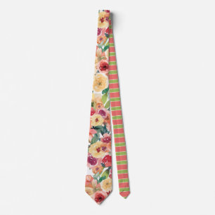 Stunning Lime Peach Pink Floral Print Wedding Tie